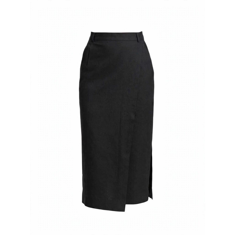 Liz Claiborne 6 Black Wool Wrap Skirt Midi Slit Workwear Formal Lined Vintage